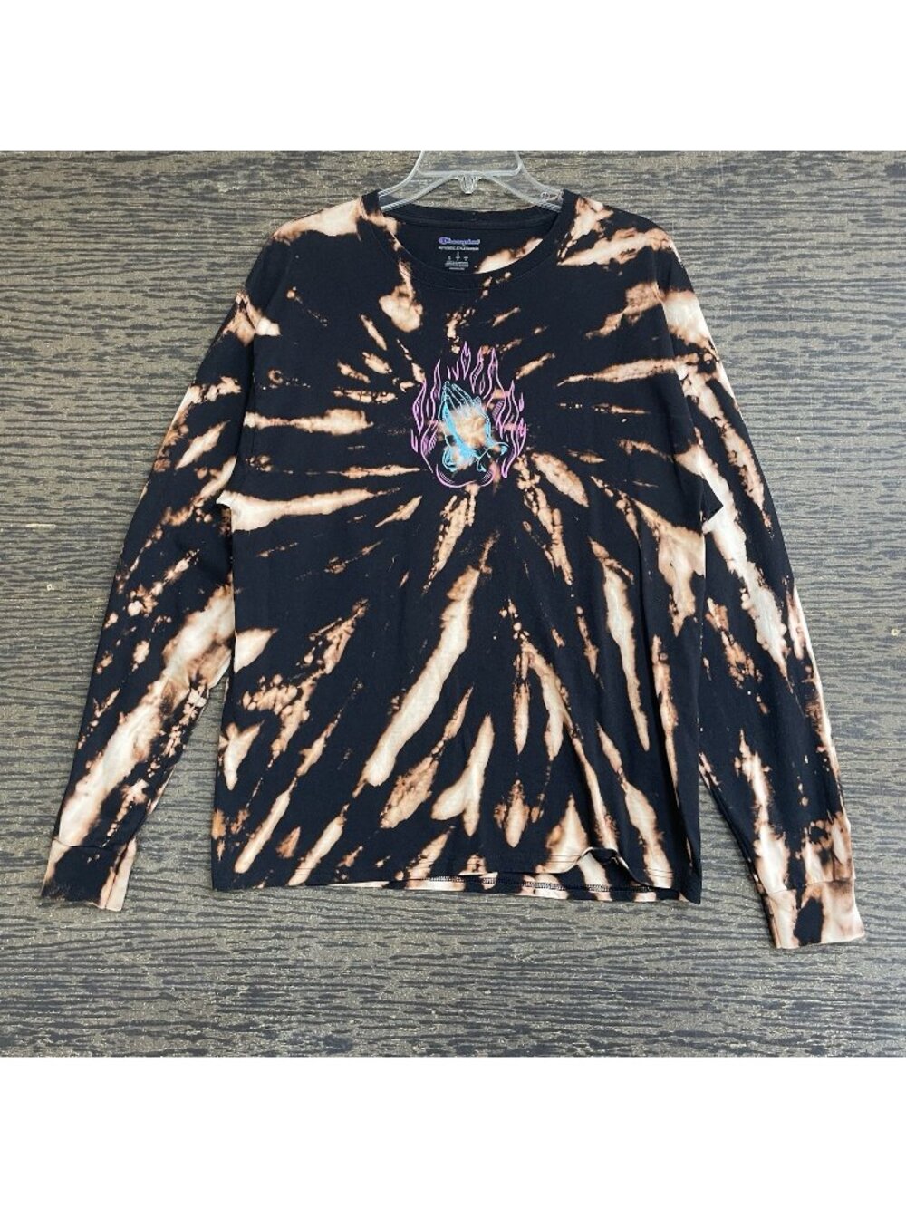 Champion Dangerous Prayers Long Sleeve Size L Black Custom Tie-Dye